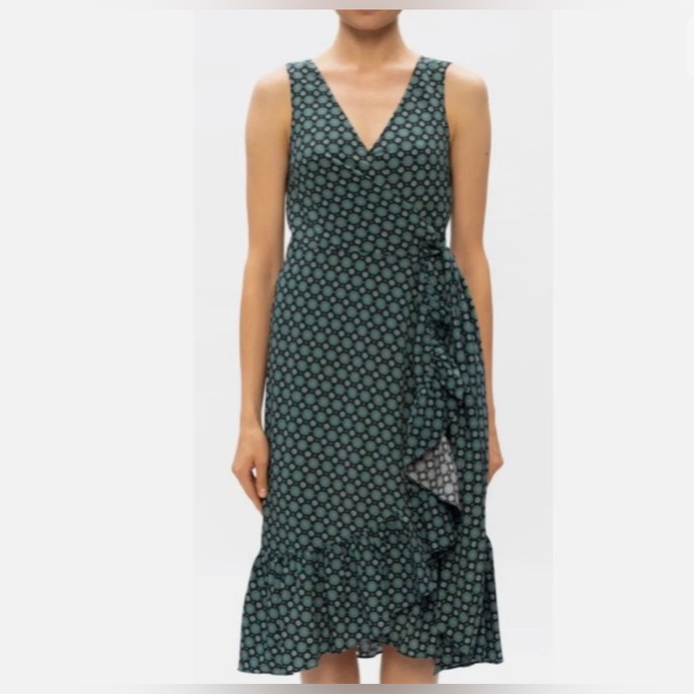 TORY BURCH Ruffle Wrap Black Batik Medallion Dress NWT